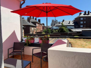Terrasse vue cathédrale et beffroi hyper centre